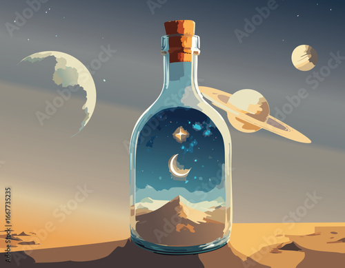 A bottle of stars and clouds in the desert teaches children about space and the beauty of contrast.
