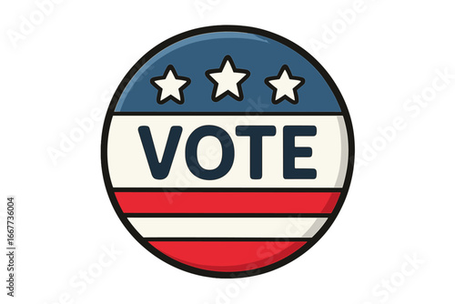 Vote button icon for USA election. American political campaign sticker. Patriotic badge for voting day. Democracy symbol vector illustration. President choice concept isolated.