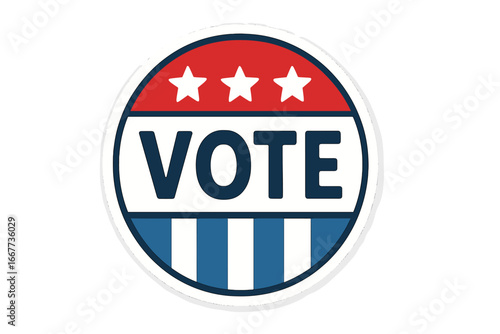 USA vote sticker for presidential election campaign. Political patriot button icon. American democratic symbol. United States government democracy sign. Red white and blue.