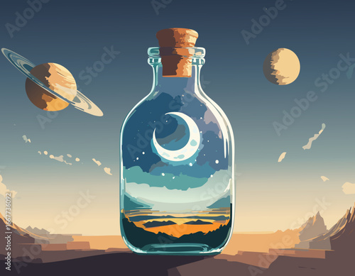 A vector illustration of day and night in one scene encourages storytelling and scientific curiosity.
