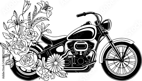 "Floral Motorcycle Fusion Art Floral, Flowers  Bike, Vintage,  Vector 