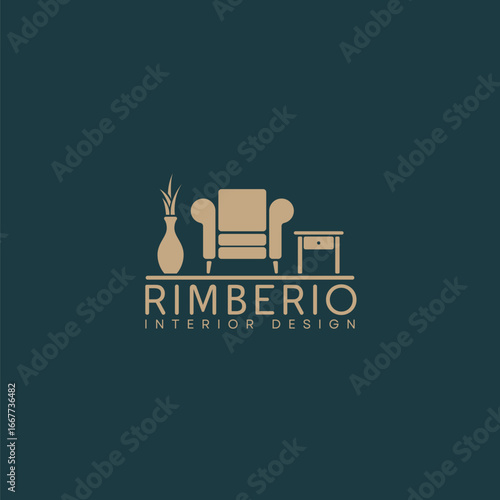 Dark Green and Beige Minimalist Interior Design Logo 