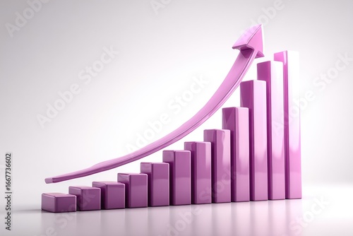 Free Download Pink 3D bar graph with upward arrow, showing growth - GFXLoad