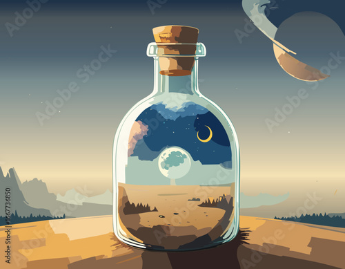 A dreamy nightscape in a desert bottle encourages storytelling and scientific curiosity in youth.
