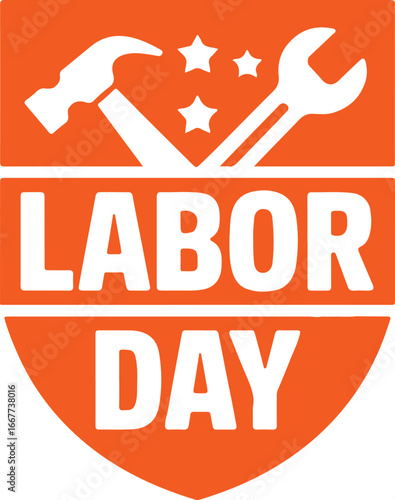 Vector art of labor day holiday emblem with hammer and wrench