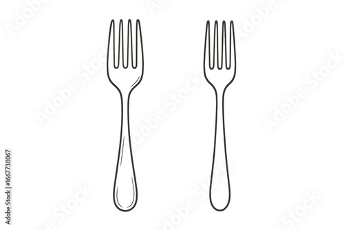 Two distinct fork designs showcasing simplicity and elegance in kitchen utensils vector cartoon illustration on a transparent background ordered set cutlery flat style