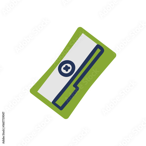 Green pencil sharpener isolated on white background. Hand drawn vector illustration.