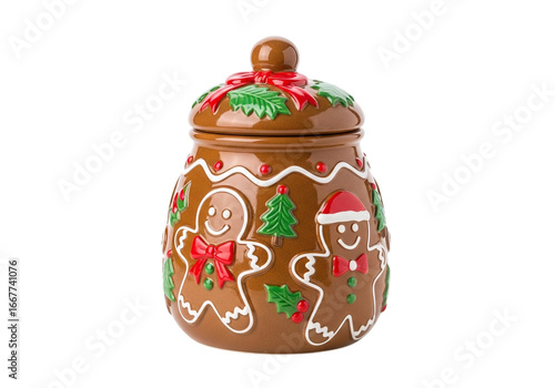 Gingerbread cookie jar with lid isolated on transparent background