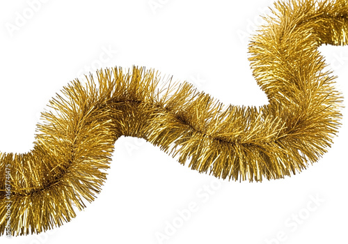 Gold tinsel garland isolated on transparent background