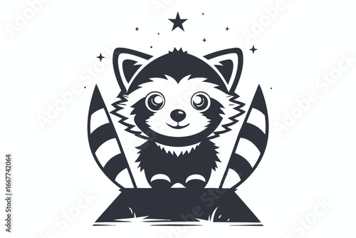 Raccoon with Striped Tail, Minimalist Style Icon on White Background