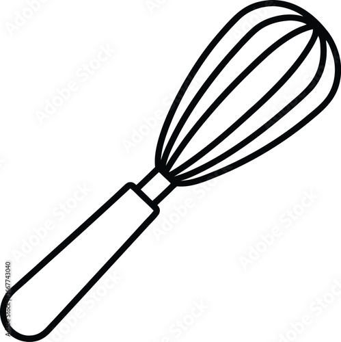 Vector art of a simple black and white line drawing of a kitchen whisk isolated on a