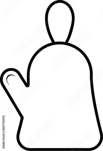 Vector art of a simple black and white line drawing of a kitchen oven mitt isolated on a