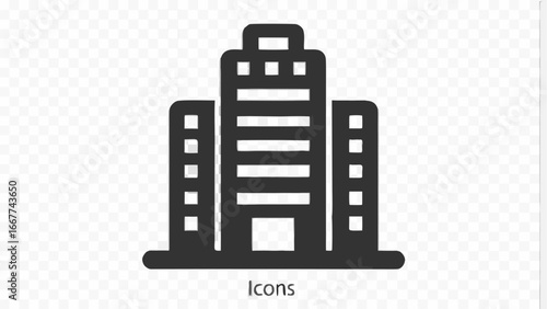 Illustration of a tall building with multiple floors and windows shown in a simple black and white style