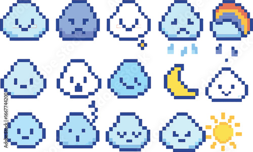 cloud pixel art, eps 10 illustration