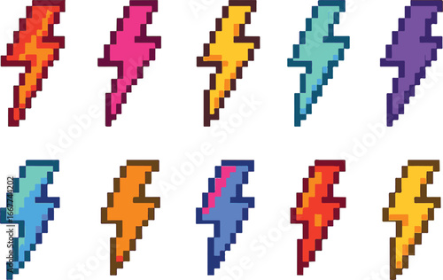 lightning pixel art, eps 10 illustration