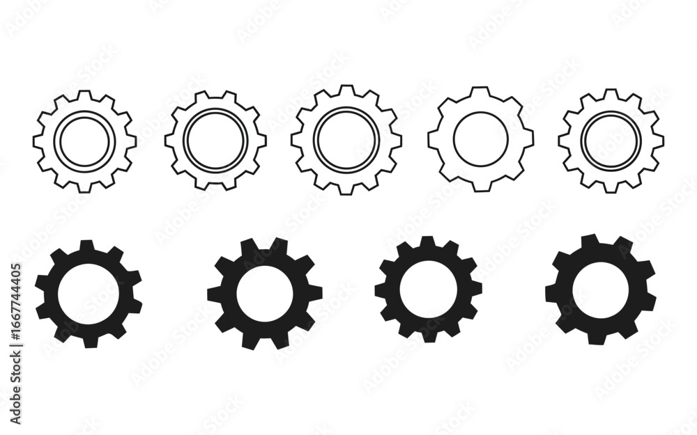 Obraz premium Collection of hand drawn gears in black and white