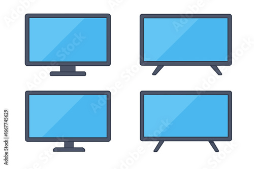 TV screen vector trendy flat illustration, LCD display panel, digital TV screen, plasma modern television, flat design cartoon style, transparent background