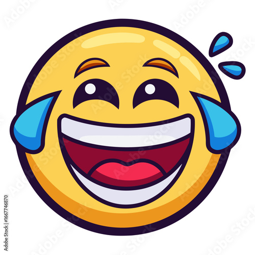 A funny cartoon character vector illustration of a smiley face is full of joy