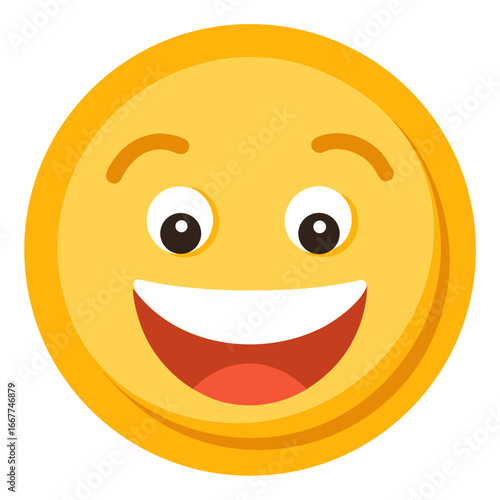 A funny cartoon character vector illustration of a smiley face is full of joy