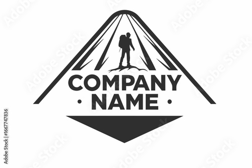 Mountain Climber Logo, Adventure Silhouette Icon, Tourism, Black & White Style
