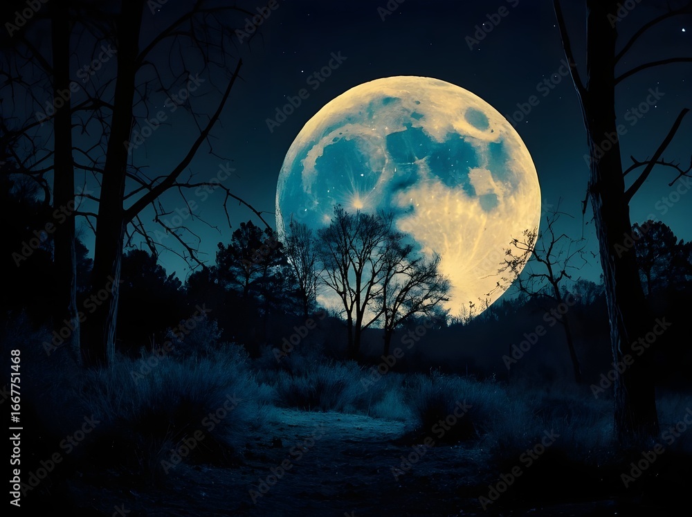 Naklejka premium Retro 80s Halloween Poster with Full Moon and Bats Silhouette