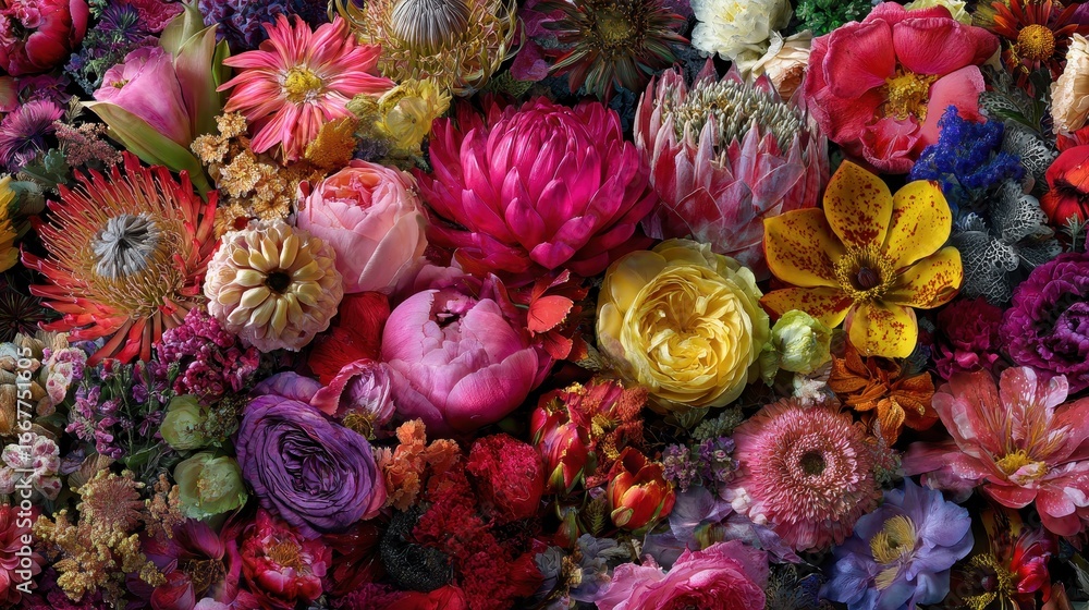 custom made wallpaper toronto digitalVibrant Floral Arrangement: Protea, Peonies, Roses, and Gerbera Daisies