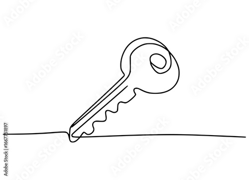 Minimalist single line drawing of a key