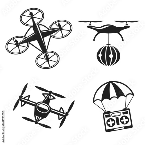 Drones carrying payloads and medical kit with parachute
