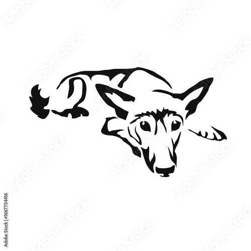 Vector drawing of a dog. Black and white gestalt design of a funny pet. Little doggy. Cute animal illustration.