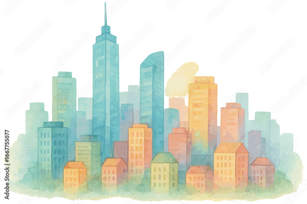 Naklejka premium Watercolor Cityscape Collection