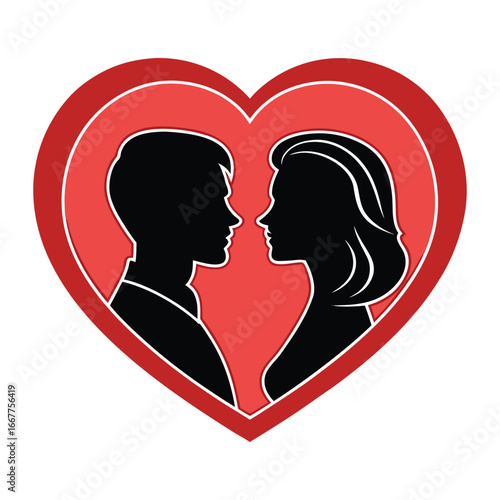 Elegant silhouette couple in heart symbol expressing love and romance