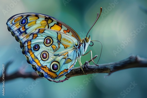 Wallpaper Mural Stunning butterfly with intricate wing patterns rests on a branch, showcasing vibrant colors and delicate details Torontodigital.ca