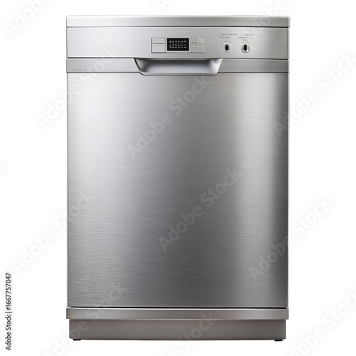 Modern stainless steel dishwasher isolated on transparent background