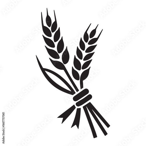 A black silhouette of a wheat sheaf tied with a ribbon. 