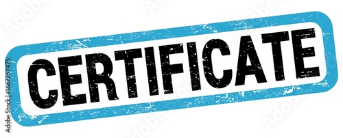 CERTIFICATE text written on blue-black rectangle stamp.