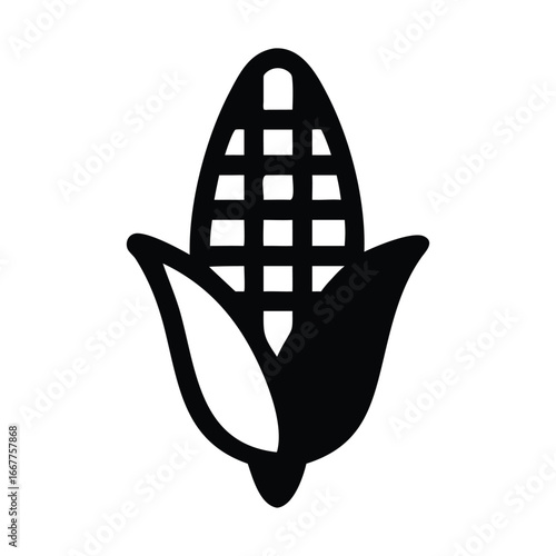 Monochromatic illustration of a single ear of corn, minimalist style, fresh harvest concept.