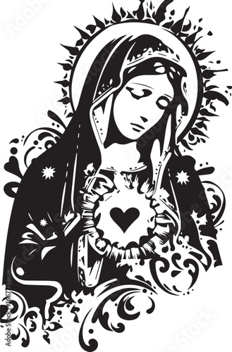 Devotion in Silhouette: An evocative illustration of a revered figure, radiating divine grace and serenity, embodying faith and spiritual depth. 