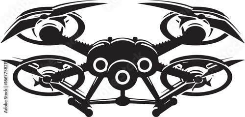 Modern Aerial Scout: A detailed monochrome silhouette captures the essence of a state-of-the-art drone, its propellers poised for flight. This image encapsulates innovation and exploration.