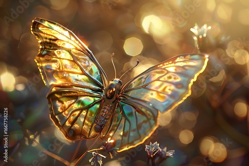 Wallpaper Mural Stunning iridescent butterfly with golden sunlight glinting on its delicate wings in nature Torontodigital.ca