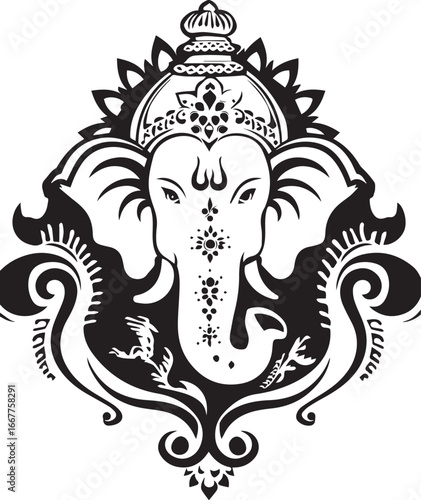 Ganesha Illustration: A detailed and elegant illustration showcasing the divine form of Ganesha, a revered deity in Hinduism.