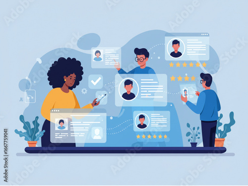 Artificial Intelligence Powered Hiring Decision Human Resources Vector Illustration - AI generative tools for human resources concepts.