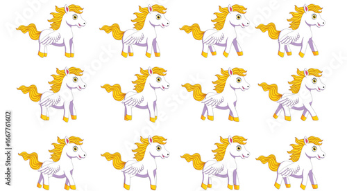 Beautiful unicorn horse walk cycle frame by frame ready to use