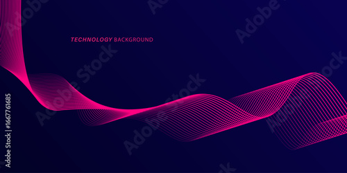 Abstract glowing wave lines on dark blue background. Dynamic wave pattern. Modern flowing wavy lines. Futuristic technology concept. Suit for banner, poster, cover, brochure, flyer, website