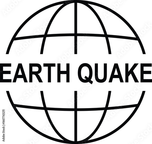 Earthquake globe icon , black solid and outline typography vector with text Earth Quake, global disaster awareness, seismic safety, emergency alert, rescue campaign, logo and symbol design
