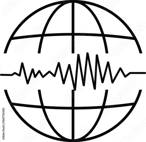 Earthquake globe icon , black solid and outline typography vector with text Earth Quake, global disaster awareness, seismic safety, emergency alert, rescue campaign, logo and symbol design