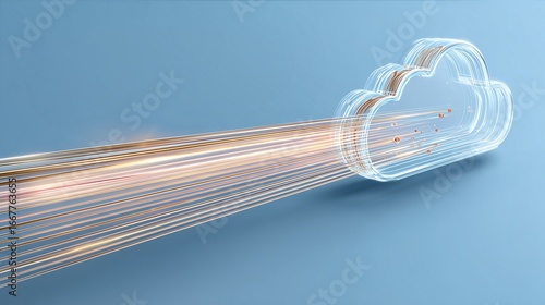 Abstract cloud computing concept with data transfer represented in a futuristic illustration design