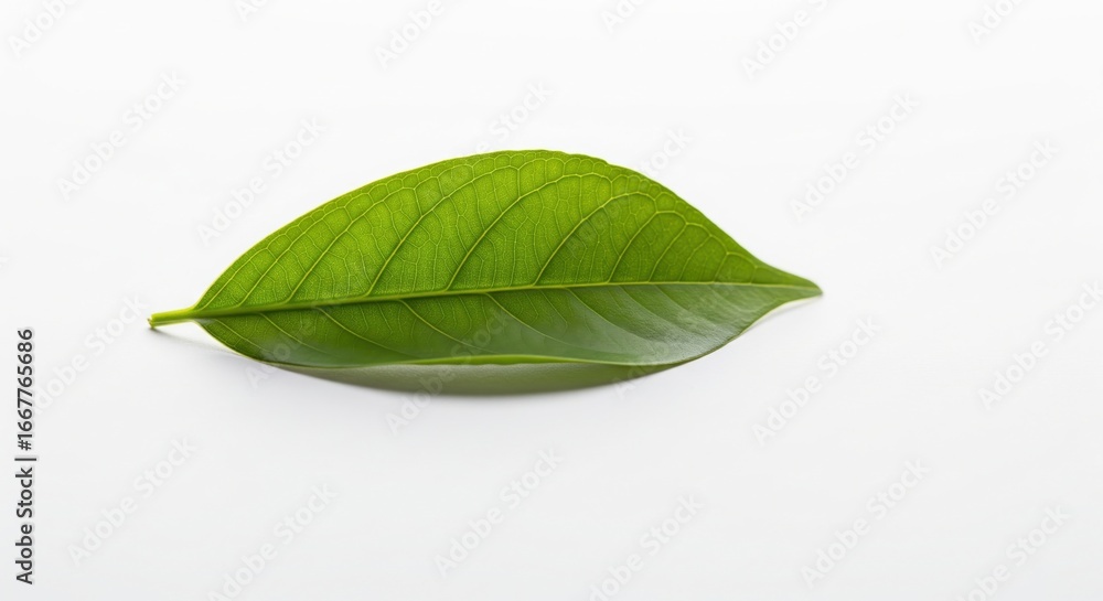 Obraz premium Single Green Leaf on White Background