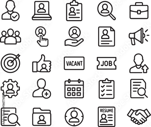 Recruitment Vector Icon Set | Job Hiring Employment HR Line Icons Pack