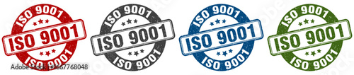 iso 9001 stamp. iso 9001 round stamp set isolated on white background