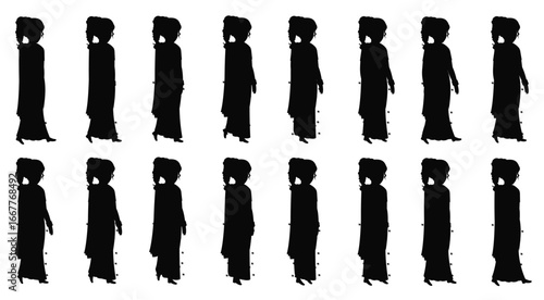 Silhouette Animation Frames of a Walking Person, saree woman walk